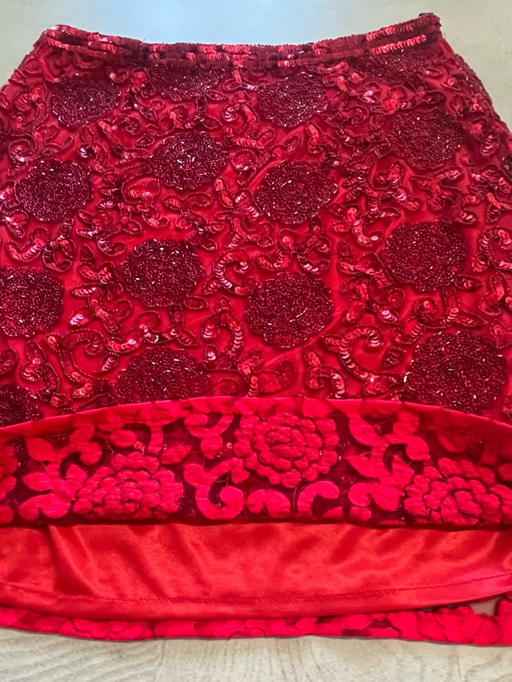 Primavera Couture Vibrant Red Sequin Beaded Two-Piece Mini Dress Crop Top Size 8 - Picture 10 of 16